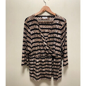 Calvin Klein Womens Top 2X Animal Print 3/4 Sleeve Faux Wrap Stretch Mob Wife